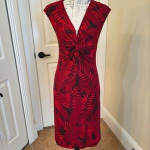 Red Floral Twist-Front Sheath Dress